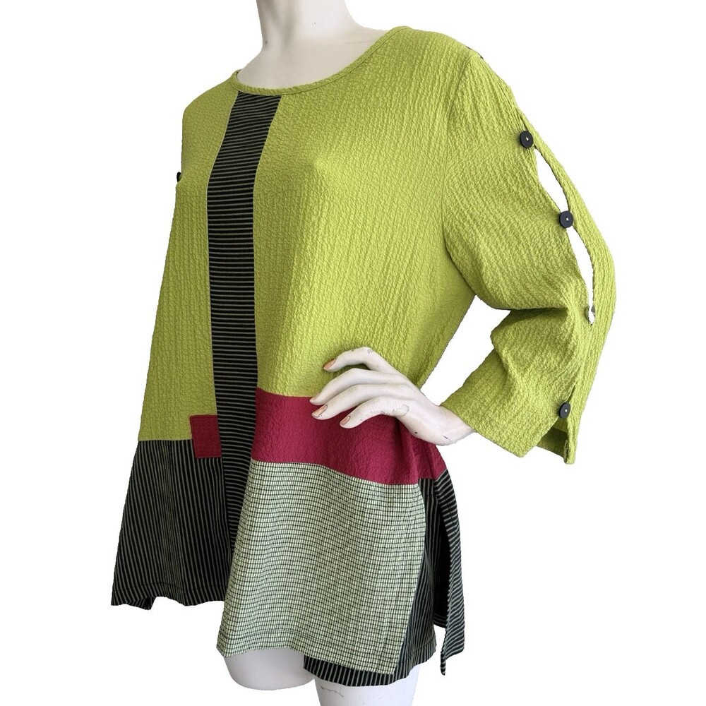 MOON LIGHT Tunic Top Chartreuse Art to Wear Lagenlook Cold Shoulder Size L